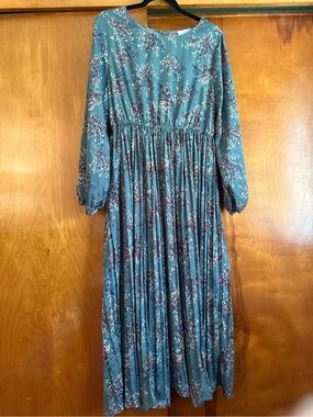 Teal Floral Long Sleeve Maxi Dress